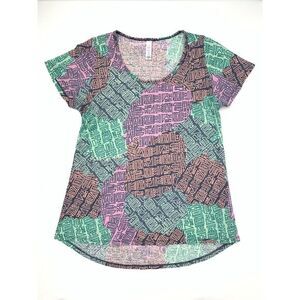 LuLaRoe Green Orange Purple Local Art Round Neck Women's Top‎ Size XS